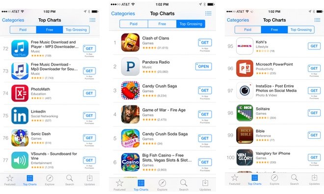 App Store download buttons change from 'Free' to 'Get' as 