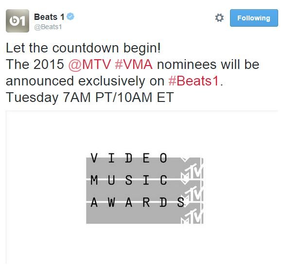 Bild zu «MTV VMA-Nominationen via Beats 1 von Apple»