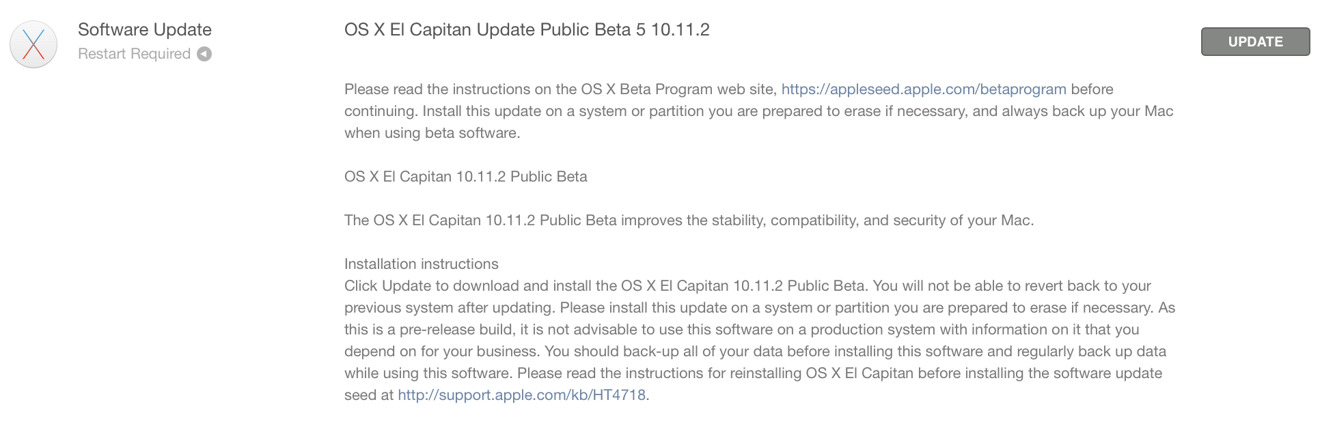 photo of Apple provides fifth beta of OS X 10.11.2 El Capitan to developers, public testers image